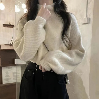 HELIAR Turtleneck Soft Warm Sweater Solid Lantern Sleeve Basic Sweater Pullover Casual Sweater For Women 2023 Autumn Winter