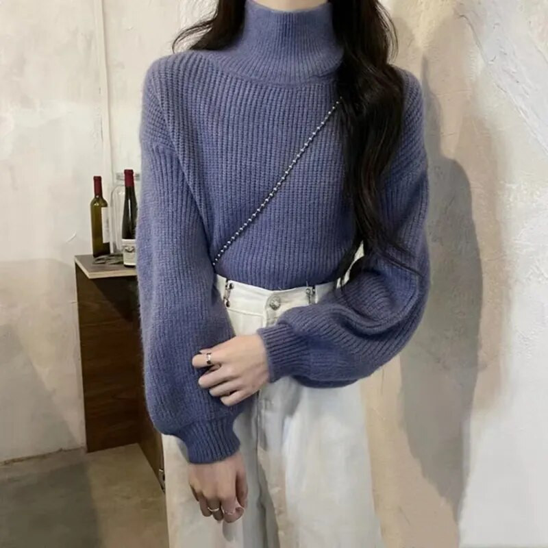 HELIAR Turtleneck Pehme soe kampsun Solid Lantern Sleeve Basic kampsun Pullover vabaaja kampsun naistele 2023 sügistalv