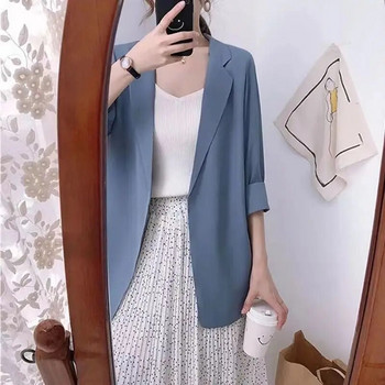Σιφόν μικρό γυναικείο κοστούμι άνοιξη καλοκαίρι 2023 Νέα κορεατική έκδοση Λεπτό παλτό μεσαίου μήκους 3/4 μανίκι Ζακέτα