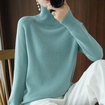 Пуловер с висока яка Дамски 2023 Есен Зима Дебели топли корейски модни трикотажни изделия Дамски пуловери с дълъг ръкав Основни плетени топове