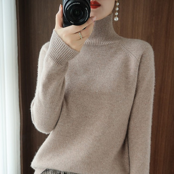 Пуловер с висока яка Дамски 2023 Есен Зима Дебели топли корейски модни трикотажни изделия Дамски пуловери с дълъг ръкав Основни плетени топове