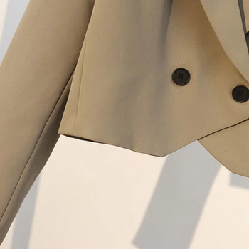 Lucyever Γυναικείο Cropped Blazer Παλτό Vintage με μακρυμάνικο γιακά Γυναικείο Εξωτερικό Σακάκι Κορεατικής μόδας με διπλό στήθος