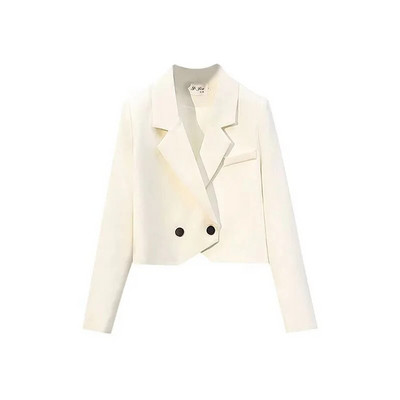 Lucyever Γυναικείο Cropped Blazer Παλτό Vintage με μακρυμάνικο γιακά Γυναικείο Εξωτερικό Σακάκι Κορεατικής μόδας με διπλό στήθος