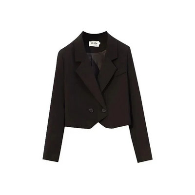 Lucyever Γυναικείο Cropped Blazer Παλτό Vintage με μακρυμάνικο γιακά Γυναικείο Εξωτερικό Σακάκι Κορεατικής μόδας με διπλό στήθος