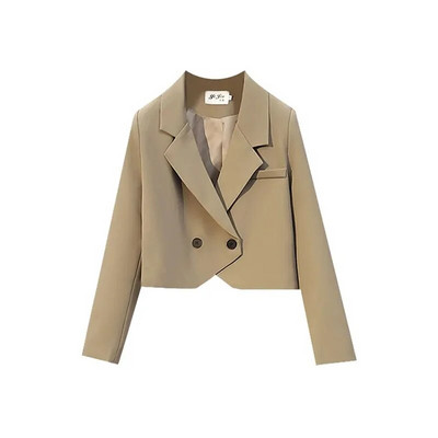 Lucyever Γυναικείο Cropped Blazer Παλτό Vintage με μακρυμάνικο γιακά Γυναικείο Εξωτερικό Σακάκι Κορεατικής μόδας με διπλό στήθος