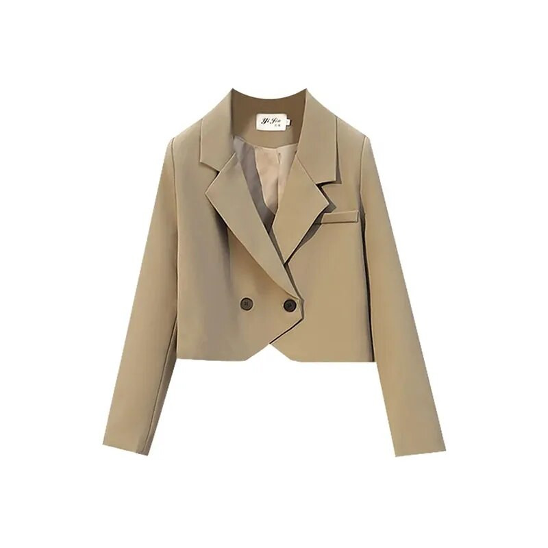 Lucyever Γυναικείο Cropped Blazer Παλτό Vintage με μακρυμάνικο γιακά Γυναικείο Εξωτερικό Σακάκι Κορεατικής μόδας με διπλό στήθος