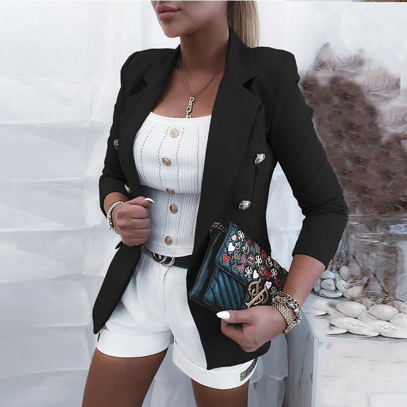 Naiste 2023. aasta bleiser, must pikkade varrukatega bleiserid, taskud, jakid, mantel õhuke kontorijakk, naiste topid, ülikond, bleiser, naiste jakid