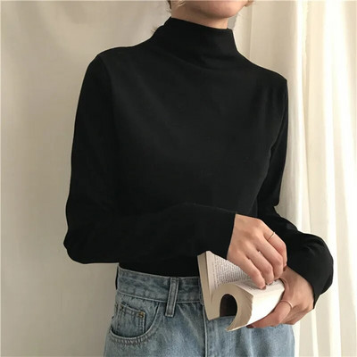 Yasuk Spring Autumn Winter Female Blouse Women`s Solid Casual Simple Soft Pullover Turtleneck Warm Slim Knitted Velvet Sweater