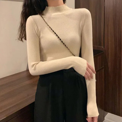 Yasuk Proljeće Jesen Zima Ženska bluza Ženski jednobojni, ležerni, jednostavni, mekani pulover, dolčevita, topla, uska, pletena pulover od baršuna