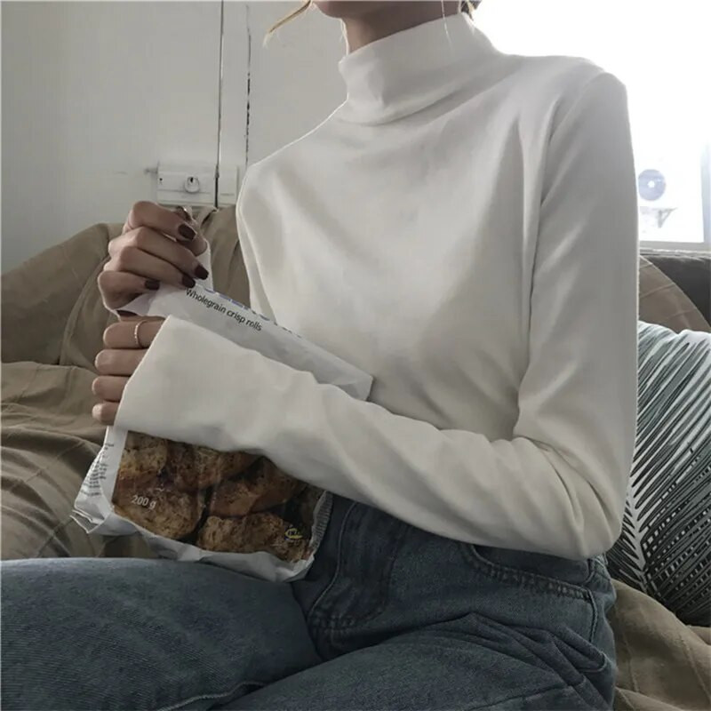 Yasuk Proljeće Jesen Zima Ženska bluza Ženski jednobojni, ležerni, jednostavni, mekani pulover, dolčevita, topla, uska, pletena pulover od baršuna