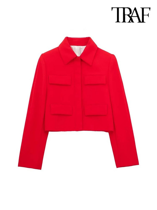 TRAF naistemood, klappidega Kärbitud bleisermantel Vintage pikkade varrukatega nööbiga Naiste ülerõivad šikid topid