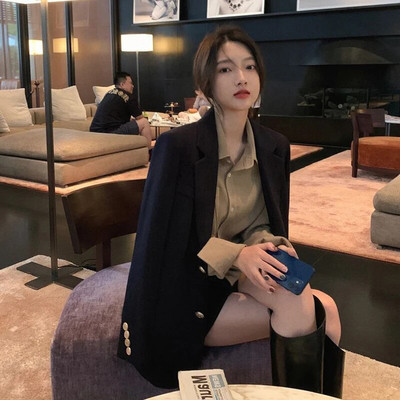 Lucyever 2023. aasta sügisene voodipesu kraega jakk, naiste Korea üherealine tekstuurne bleiser, naiste pikkade varrukatega taskud, ülerõivad