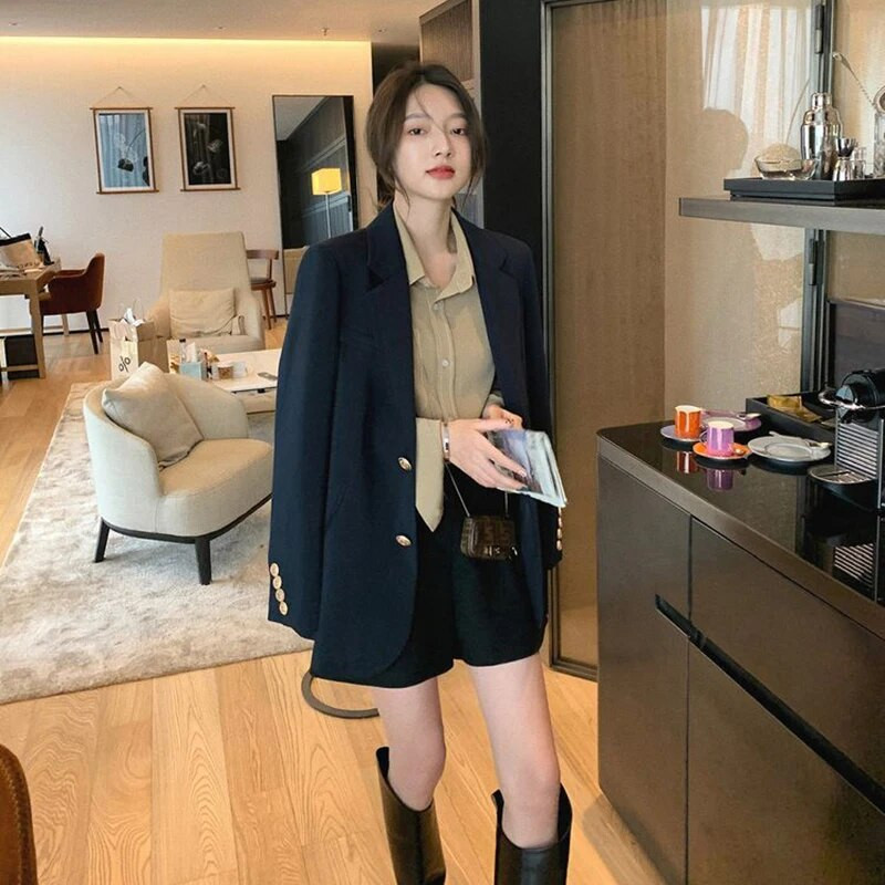 Lucyever 2023. aasta sügisene voodipesu kraega jakk, naiste Korea üherealine tekstuurne bleiser, naiste pikkade varrukatega taskud, ülerõivad