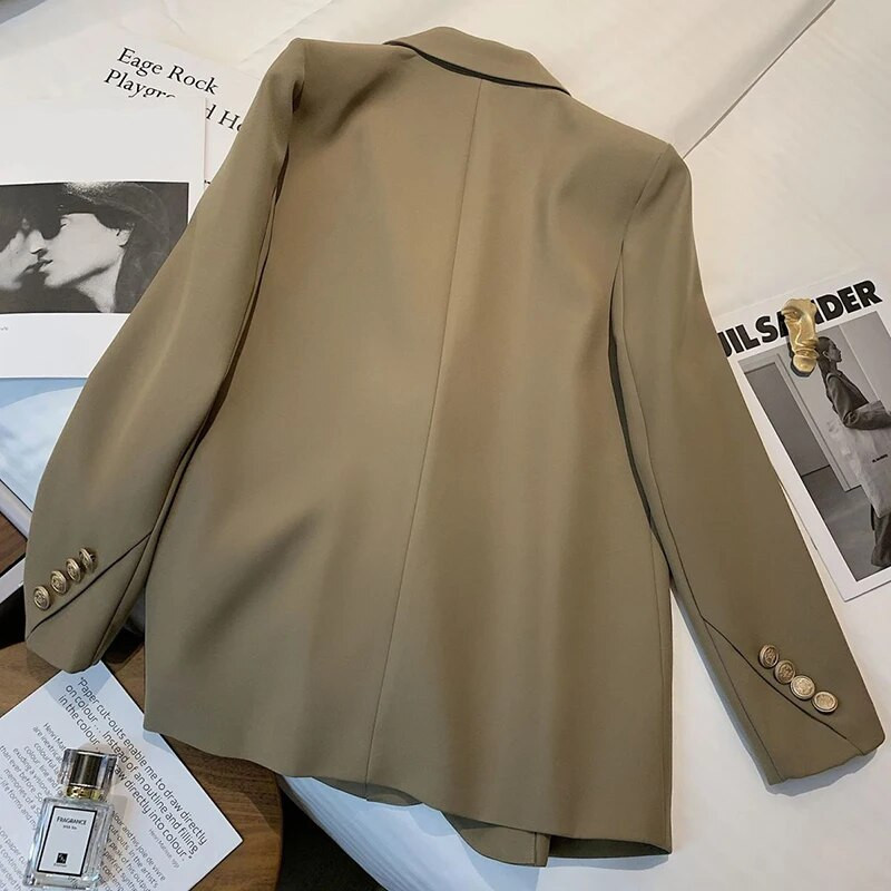 Lucyever 2023. aasta sügisene voodipesu kraega jakk, naiste Korea üherealine tekstuurne bleiser, naiste pikkade varrukatega taskud, ülerõivad