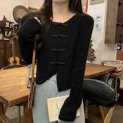 Naiste vanad kardiganid, 6 värvi Hiina stiilis nööp Uus disain Sügis õrn mood Naiste kärbitud kampsunid Elegantsed põhitõed