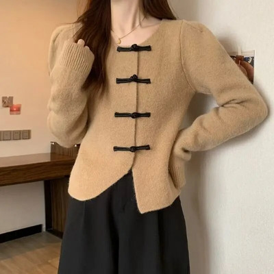 Naiste vanad kardiganid, 6 värvi Hiina stiilis nööp Uus disain Sügis õrn mood Naiste kärbitud kampsunid Elegantsed põhitõed