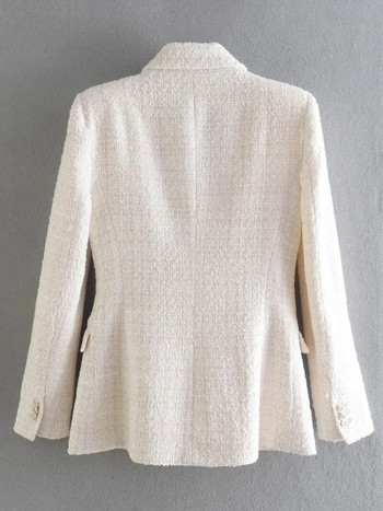 Zhuishu Γυναικείο μπουφάν Άνοιξη 2023 Traf Fashion Παλτό Tweed Blazer με διπλό στήθος Vintage μακρυμάνικο γυναικείο πανωφόρι κομψό τοπ