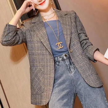 Μοδικές τσέπες με κουμπιά με πέτο Γυναικεία ρούχα με κορεατικό δικτυωτό σακάκι 2023 Φθινόπωρο Νέα casual μπλουζάκια Loose Office Lady Blazers