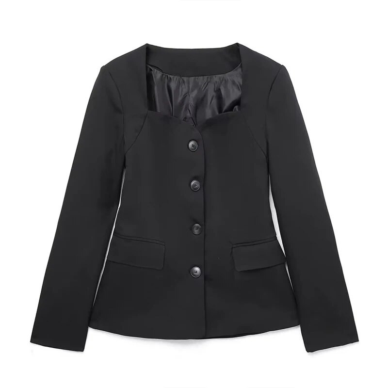 Elegantne õhuke bleiserjakk naiste must 2023 uusim seksikas naissoost Sweetheart kaelus Mantel Office`i naiste ülikond Korea INKEO 2O361