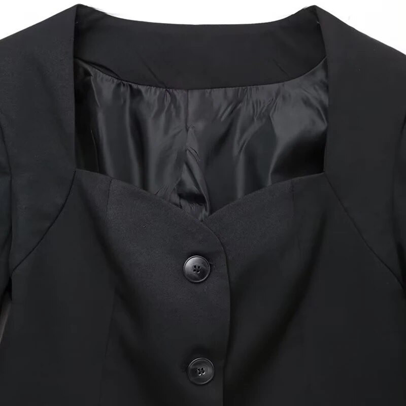 Elegantne õhuke bleiserjakk naiste must 2023 uusim seksikas naissoost Sweetheart kaelus Mantel Office`i naiste ülikond Korea INKEO 2O361