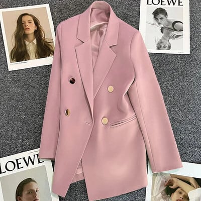 Yojoceli sügisene naiste taskuroosa bleiser Mood vabaaja kontorinaiste bleiser Must kaherinnaline sälguline krae topid ülerõivad