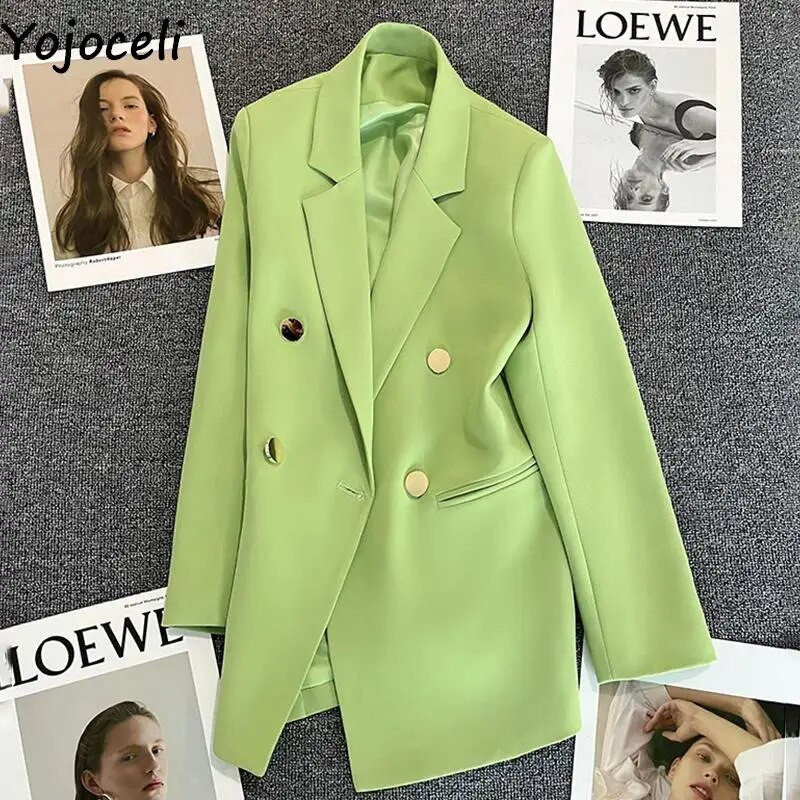 Yojoceli sügisene naiste taskuroosa bleiser Mood vabaaja kontorinaiste bleiser Must kaherinnaline sälguline krae topid ülerõivad