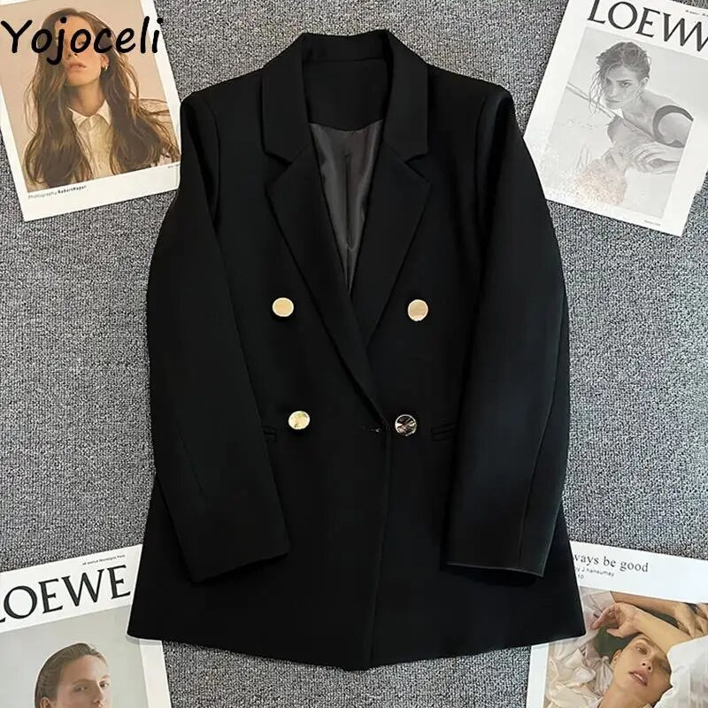 Yojoceli sügisene naiste taskuroosa bleiser Mood vabaaja kontorinaiste bleiser Must kaherinnaline sälguline krae topid ülerõivad