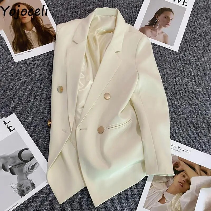 Yojoceli sügisene naiste taskuroosa bleiser Mood vabaaja kontorinaiste bleiser Must kaherinnaline sälguline krae topid ülerõivad