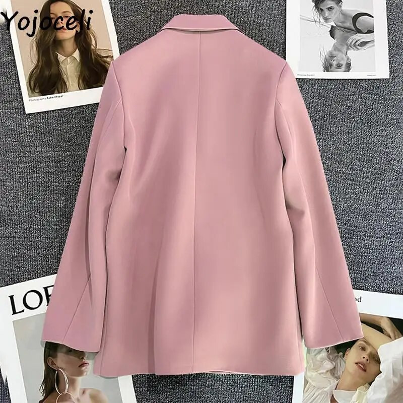 Yojoceli sügisene naiste taskuroosa bleiser Mood vabaaja kontorinaiste bleiser Must kaherinnaline sälguline krae topid ülerõivad