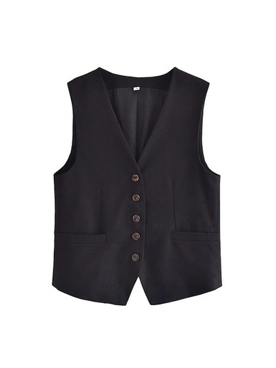 Willshela Vestă de modă solidă pentru femei, vestă cu un singur piept, vestă vintage cu decolteu în V, fără mâneci, maiuri șic pentru femei