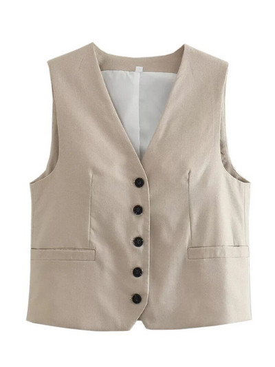 Willshela Vestă de modă solidă pentru femei, vestă cu un singur piept, vestă vintage cu decolteu în V, fără mâneci, maiuri șic pentru femei