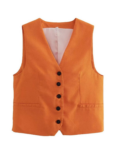 Willshela Vestă de modă solidă pentru femei, vestă cu un singur piept, vestă vintage cu decolteu în V, fără mâneci, maiuri șic pentru femei