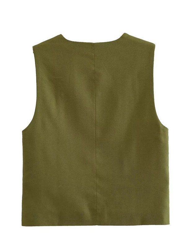 Willshela Vestă de modă solidă pentru femei, vestă cu un singur piept, vestă vintage cu decolteu în V, fără mâneci, maiuri șic pentru femei