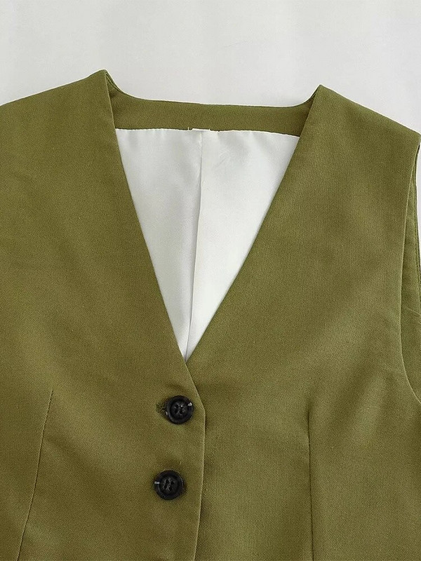 Willshela Vestă de modă solidă pentru femei, vestă cu un singur piept, vestă vintage cu decolteu în V, fără mâneci, maiuri șic pentru femei