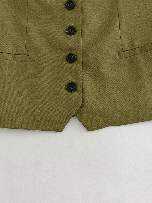 Willshela Vestă de modă solidă pentru femei, vestă cu un singur piept, vestă vintage cu decolteu în V, fără mâneci, maiuri șic pentru femei