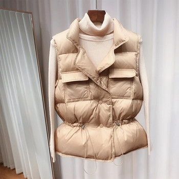 2022 Νέο εξαιρετικά ελαφρύ πουπουλένιο γυναικείο κοντό γιλέκο αντιανεμικό ελαφρύ ζεστό γιλέκο Γυναικείο λευκό πουπουλένιο παλτό αμάνικο