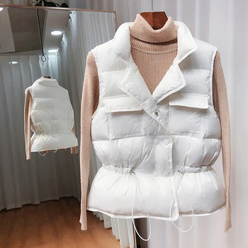 2022 Νέο εξαιρετικά ελαφρύ πουπουλένιο γυναικείο κοντό γιλέκο αντιανεμικό ελαφρύ ζεστό γιλέκο Γυναικείο λευκό πουπουλένιο παλτό αμάνικο