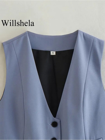 Дамска модна плътна едноредна жилетка Willshela, якета без ръкави, реколта, жилетка с V-образно деколте, женски шик дамски потници