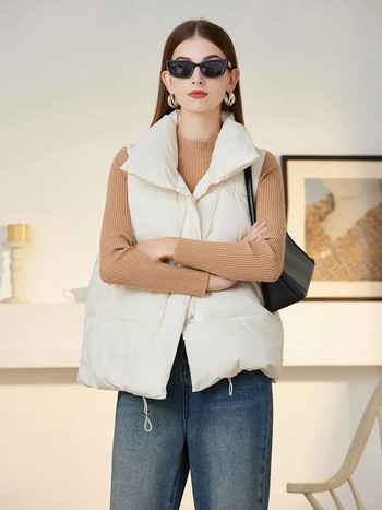 PinkyIsBlack Нова топла есенно-зимна дамска къса жилетка с джобове на палто Ежедневно модно яке без ръкави Плътен жилетка за жени