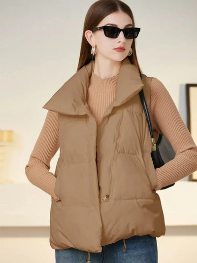 Roosa on must uus soe sügistalv naiste lühike vestiga mantel Taskud vabaaja mood Varrukateta jakk Soliidne vest naistele