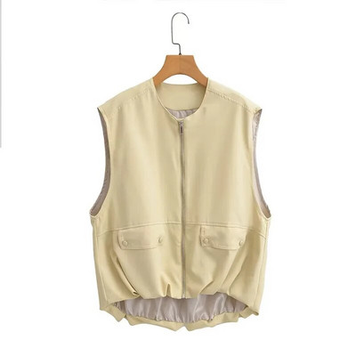 O-kaelusega varrukateta tõmblukuga naiste vest, 2023. aasta sügisene tasku, nööriga naiste vest vabaaja vaba tänavariietus, sobivad jakid