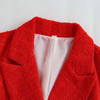 Γυναικεία κομψή υφή κοστούμι τουίντ με διπλό στήθος μακρυμάνικο μπουφάν τσέπης Γυναικείο μοντέρνο μπλουζάκι δρόμου