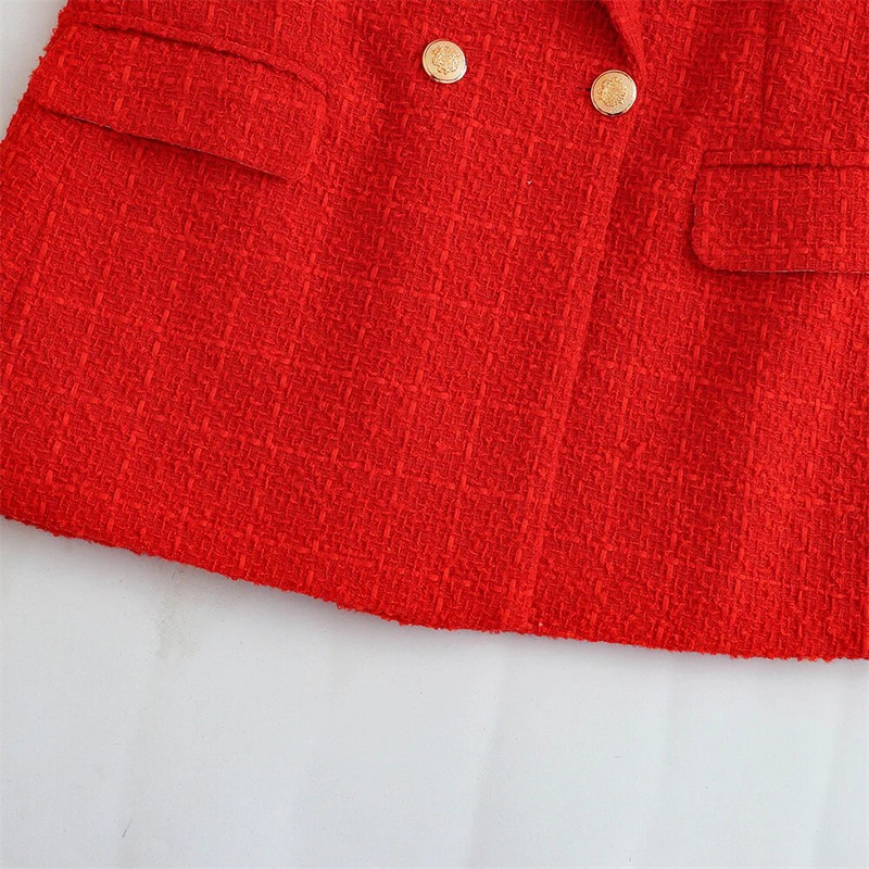 Elegantiškos tekstūros moteriškas dvigubas tvido kostiumas ilgomis rankovėmis kišeninė striukė Madinga moteriška gatvės viršūnė