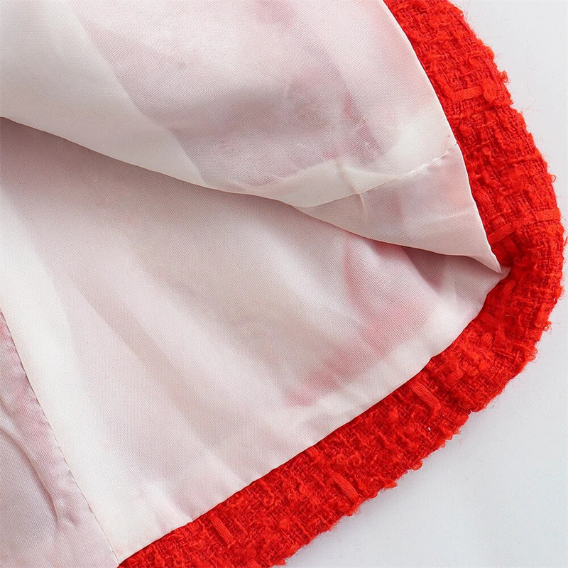 Elegantiškos tekstūros moteriškas dvigubas tvido kostiumas ilgomis rankovėmis kišeninė striukė Madinga moteriška gatvės viršūnė