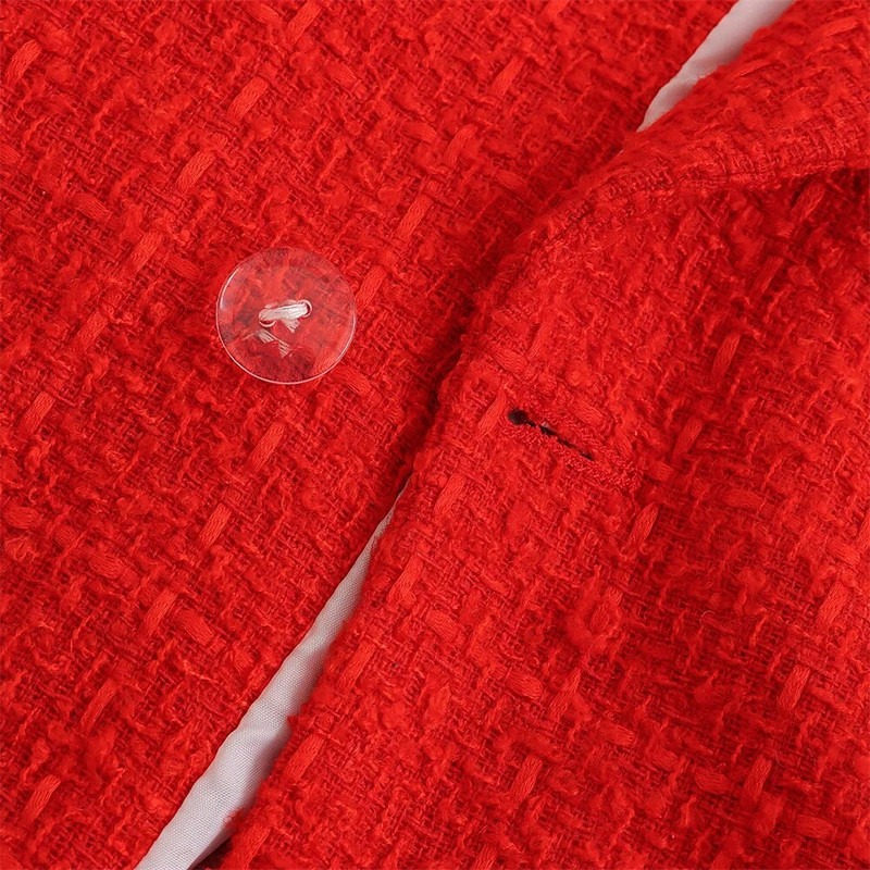 Elegantiškos tekstūros moteriškas dvigubas tvido kostiumas ilgomis rankovėmis kišeninė striukė Madinga moteriška gatvės viršūnė