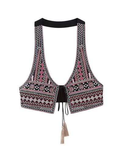 PAILETE Naiste 2023 moetikandiga crop vest vintage v kaelusega laia rihmaga naiste vest šikid topid