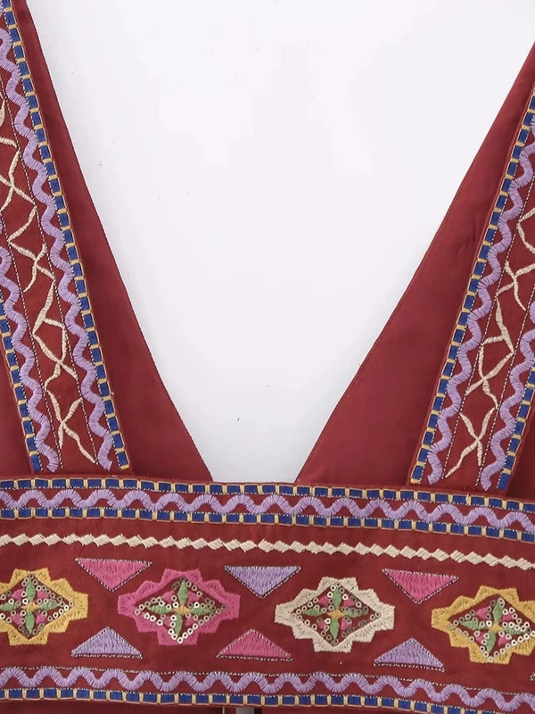 PAILETE Γυναικεία 2023 μοδάτα κεντημένα crop γιλέκο vintage v λαιμόκοψη φαρδιές τιράντες γυναικείο γιλέκο chic τοπ