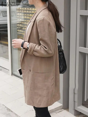 ZANZEA Fashion Γυναικείο μακρυμάνικο σακάκι 2023 Άνοιξη Φθινόπωρο Χαλαρά Υπερμεγέθη παλτό από μασίφ βαμβακερό λινό παλτό πέτο