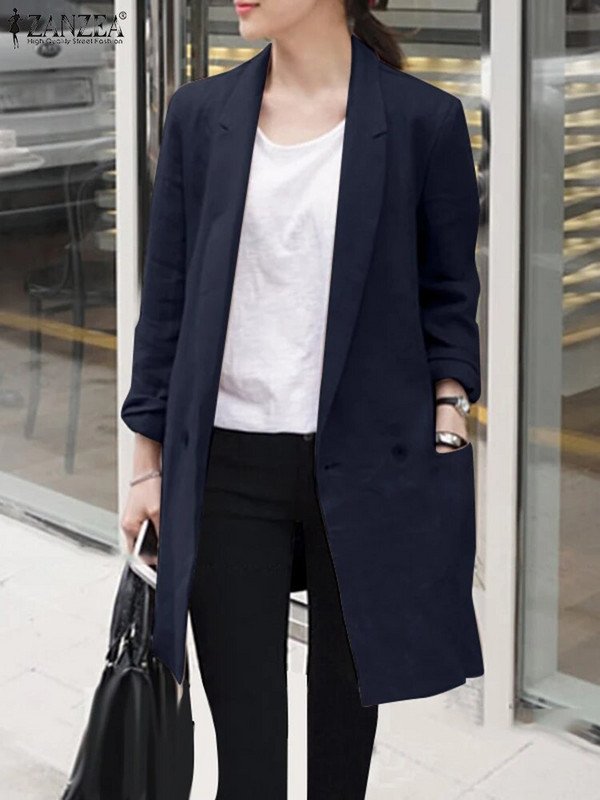 ZANZEA mood naiste pikkade varrukatega bleiser 2023. aasta kevad-sügis lahtised üleriided Suuremõõtmelised vabaaja täis puuvillasest linasest revääriga jakid