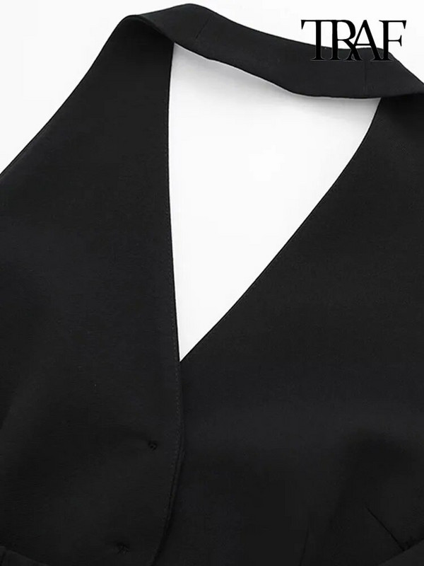 TRAF Γυναικεία μόδα χωρίς πλάτη γιλέκο με λαιμόκοψη Σέξι αμάνικο γυναικείο πανωφόρι με κομψά φανελάκια